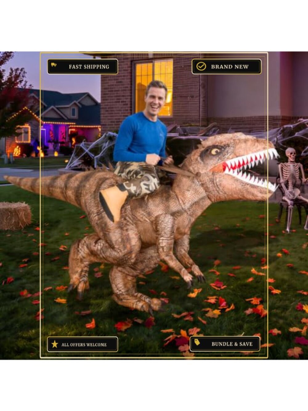 Inflatable Riding Dinosaur Costume Adult Fan Operated Party Suit Ripstop